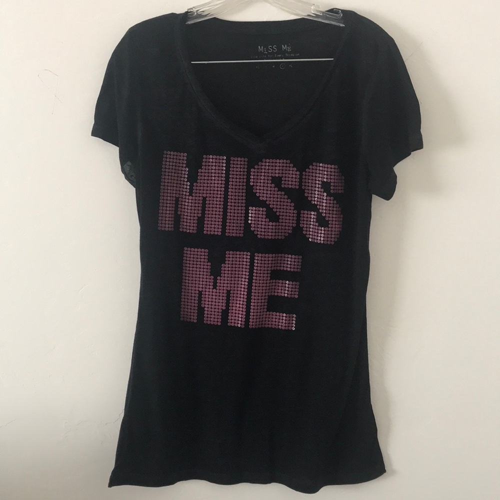 Miss Me Black short sleeved T-shirt.